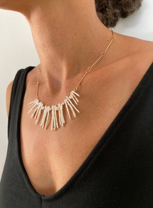 Classic Link Necklace with Toothpick Pearls