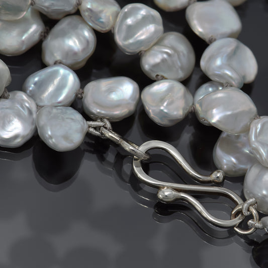 Silver Keshi Pearl Double Strand Necklace